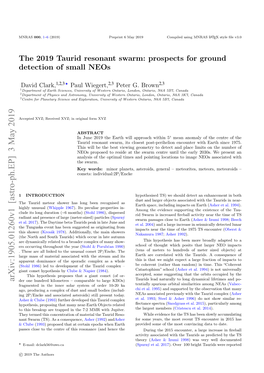 The 2019 Taurid Resonant Swarm: Prospects for Ground Detection of Small Neos