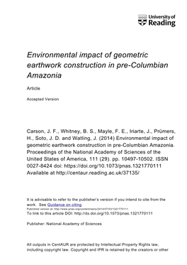 Environmental Impact of Geometric Earthwork Construction in Pre-Columbian Amazonia