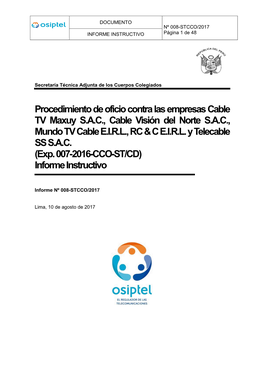 Informe Nº 008-STCCO/2017