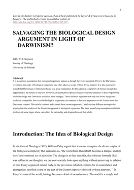 Salvaging the Biological Design Argument in Light of Darwinism?