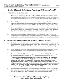 Session 12 Israel: Refined and Transformed (Zech. 13:7-14:21)