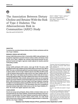 The Association Between Dietary Choline and Betaine with the Risk