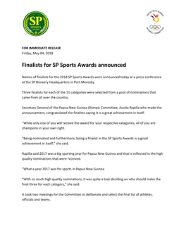 Finalists for SP Sports Awards Announced