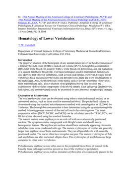 Hematology of Lower Vertebrates