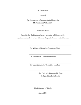 A Dissertation Entitled Development of a Pharmacological Screen for M5