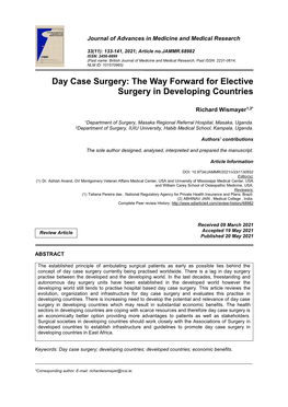 Day Case Surgery: the Way Forward for Elective Surgery in Developing Countries