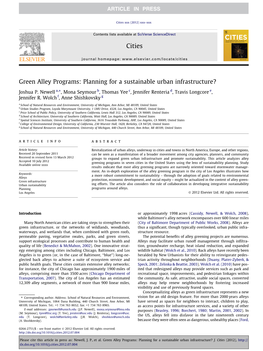 Green Alley Programs: Planning for a Sustainable Urban Infrastructure? ⇑ Joshua P