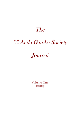 THE VIOLA DA GAMBA SOCIETY JOURNAL General Editor: Andrew Ashbee