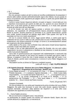 Lettere Di Don Paolo Albera Torino, 29 Marzo 1922. J. M. J. Cari