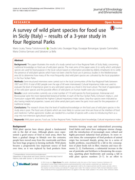 A Survey of Wild Plant Species for Food Use in Sicily
