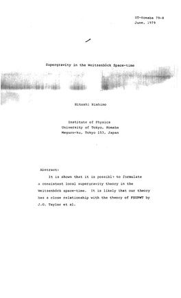 UT-Komaba 79-8 June, 1979 Supergravity in the Weitzenbock