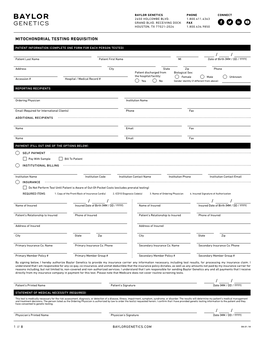 Mitochondrial Testing Requisition