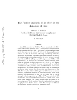 The Pioneer Anomaly As an Effect of the Dynamics of Time