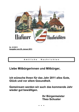 Liebe Mitbürgerinnen Und Mitbürger, Ich Wünsche Ihnen Für Das Jahr 2011 Alles Gute, Glück Und Vor Allem Gesundheit