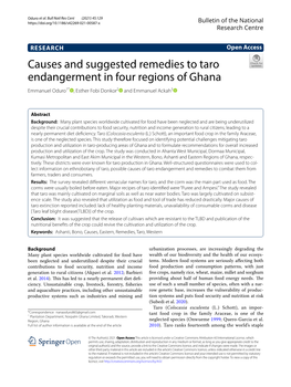 Causes and Suggested Remedies to Taro Endangerment in Four Regions of Ghana Emmanuel Oduro1* , Esther Fobi Donkor2 and Emmanuel Ackah3