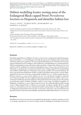 Habitat Modelling Locates Nesting Areas of the Endangered Black-Capped Petrel Pterodroma Hasitata on Hispaniola and Identifies Habitat Loss