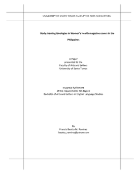 Body Shaming Ideologies in Women's Health Magazine Covers in the Philippines a Paper Presented to the Faculty of Arts And