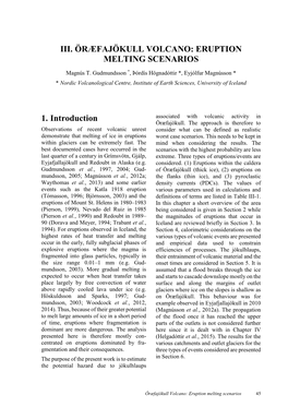 Chapter III. Öræfajökull Volcano: Eruption Melting Scenarios