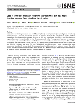 Loss of Symbiont Infectivity Following Thermal Stress Can Be a Factor Limiting Recovery from Bleaching in Cnidarians