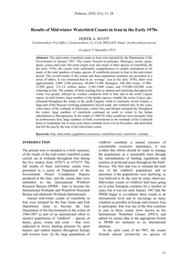 Results of Mid-Winter Waterbird Counts in Iran in the Early 1970S