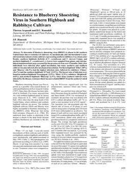 Resistance to Blueberry Shoestring Virus in Southern Highbush And