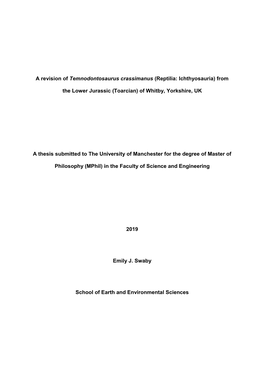 A Revision of Temnodontosaurus Crassimanus (Reptilia: Ichthyosauria) From