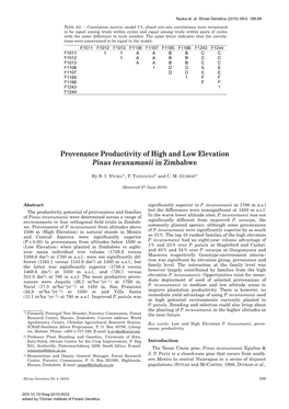 Provenance Productivity of High and Low Elevation Pinus Tecunumanii in Zimbabwe