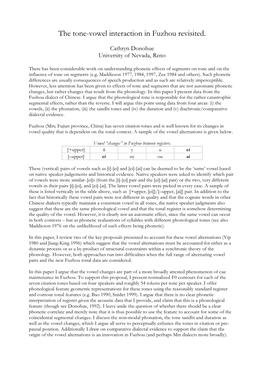 The Tone-Vowel Interaction in Fuzhou Revisited