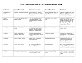 Date/Feast Day Anglican Prayer Cycle Indigenous Prayer Cycle Diocesan Prayer Cycle Parish Cycle