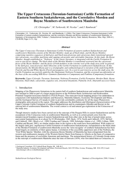 The Upper Cretaceous (Turonian-Santonian) Carlile Formation of Eastern Southern Saskatchewan, and the Correlative Morden and Boyne Members of Southwestern Manitoba