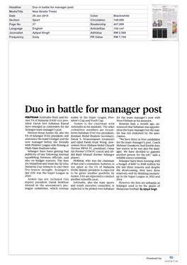 Duo in Battle for Manager Post