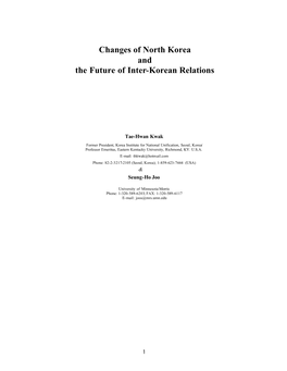 Changes of North Korea and the Future of Inter-Korean Relations