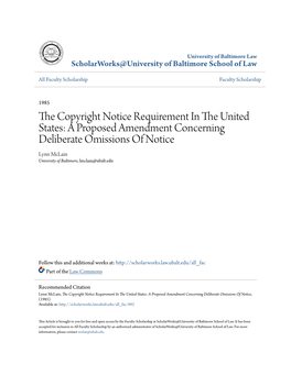 A Proposed Amendment Concerning Deliberate Omissions of Notice Lynn Mclain University of Baltimore, Lmclain@Ubalt.Edu