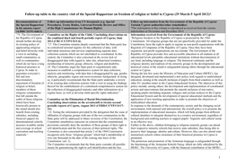 Follow-Up Table to the Country Visit of the Special Rapporteur on Freedom of Religion Or Belief to Cyprus (29 March-5 April 2012)*