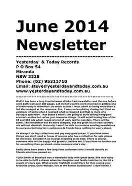 June 2014 Newsletter