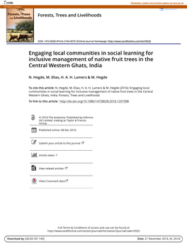 Engaging Local Communities in Social Learning for Inclusive Management of Native Fruit Trees in the Central Western Ghats, India