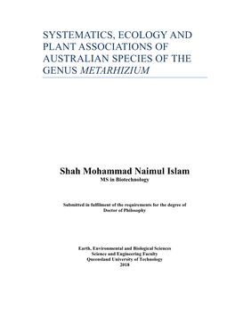 Systematics, Ecology and Plant Associations of Australian Species of the Genus Metarhizium