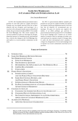 Same-Sex Marriages in Canadian Private International Law 77