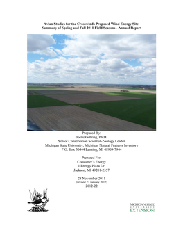 Avian Studies for the Crosswinds Proposed Wind Energy Site: Summary of Spring and Fall 2011 Field Seasons - Annual Report