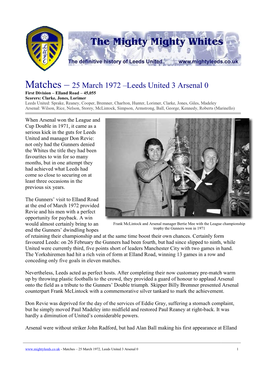 Matches – 25 March 1972 –Leeds United 3 Arsenal 0