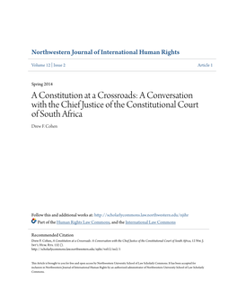 A Constitution at a Crossroads: a Conversation with the Chief Justice of the Constitutional Court of South Africa Drew F