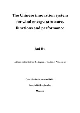 The Chinese Innovation System for Wind Energy: Structure, Functions and Performance