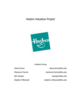 Hasbro Valuation Project