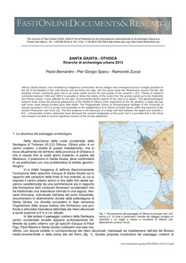 SANTA GIUSTA - OTHOCA Ricerche Di Archeologia Urbana 2013