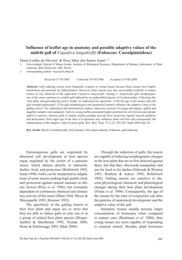 Influence of Leaflet Age in Anatomy and Possible Adaptive Values of the Midrib Gall of Copaifera Langsdorffii (Fabaceae: Caesalpinioideae)