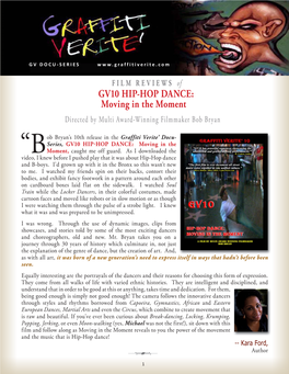 FILM REVIEWS of GV10 HIP-HOP DANCE: Moving in the Moment Directed by Multi Award-Winning Filmmaker Bob Bryan