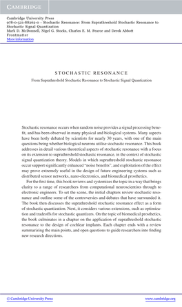 Stochastic Resonance: from Suprathreshold Stochastic Resonance to Stochastic Signal Quantization Mark D
