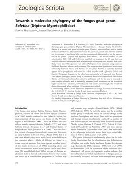 Towards a Molecular Phylogeny of the Fungus Gnat Genus Boletina (Diptera: Mycetophilidae)