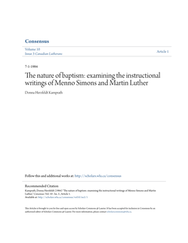The Nature of Baptism: Examining the Instructional Writings of Menno Simons and Martin Luther
