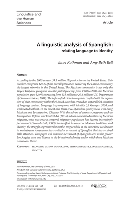 A Linguistic Analysis of Spanglish: Relating Language to Identity